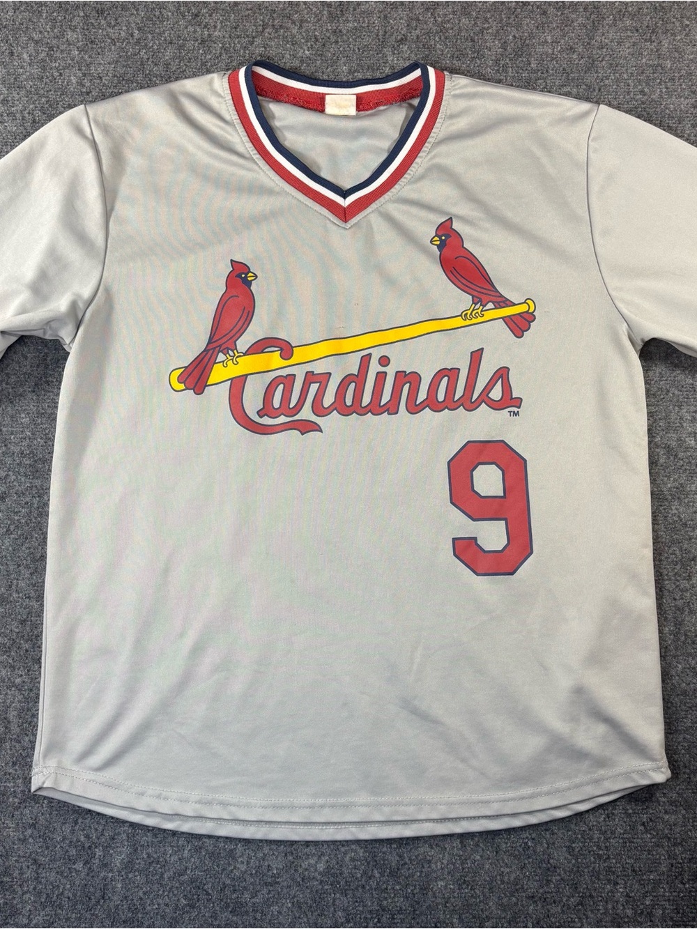 St. Louis Cardinals Jersey Mens L Gray MLB Baseball Terry Pendleton 9 V Neck